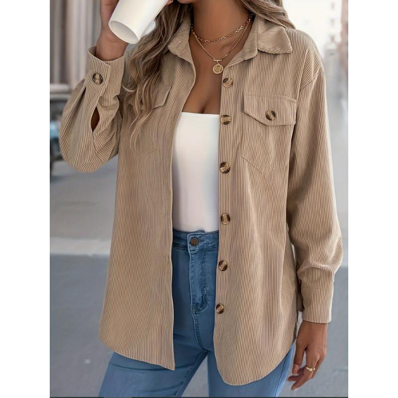 Women's Elegant Non-Stretchy Corduroy blouse - Formal Everyday Chic Shirt in, Button-Front Placket, All-Season Women's Clothing, Casual Outfits