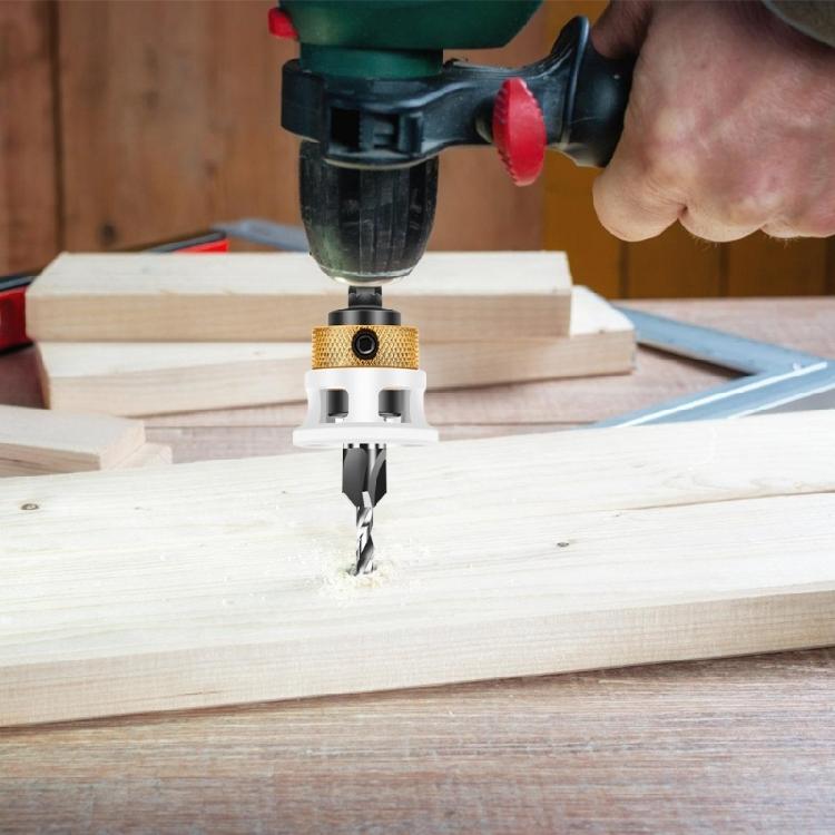 Professional Woodworking 4 Sizes Countersink Drill Bits 2.8/3.2/3.5/4mm with Low Friction Depth Stop for Smooth Boring