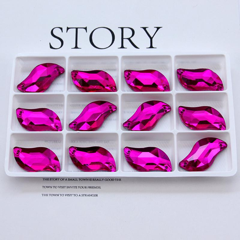 All Size All Color Ab S Shape Sew On Rhinestone Leaf Glass Crystal Sewing Flatback 2 Holes 6*12 10*20 14*30 for Dress Decoration