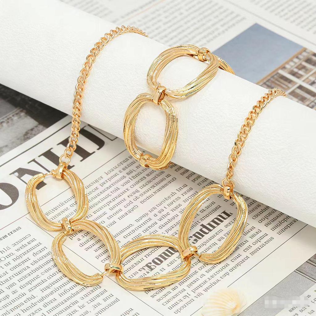 Trendy Geometric Metal Choker & Necklace Bracelet Set