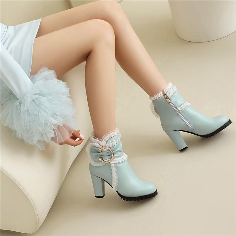 Women's High-heeled Short Boots Autumn and Winter New Waterproof Table Thick-heeled Large-size Roman Short Boots