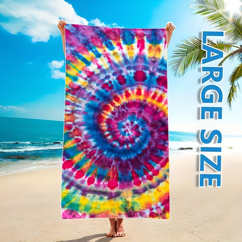 Rainbow Spiral Tie Dye Print Beach Towel Quick Dry Sand Free Oversized Bath Towel for Pool Travel Summer Vacation Boho Style