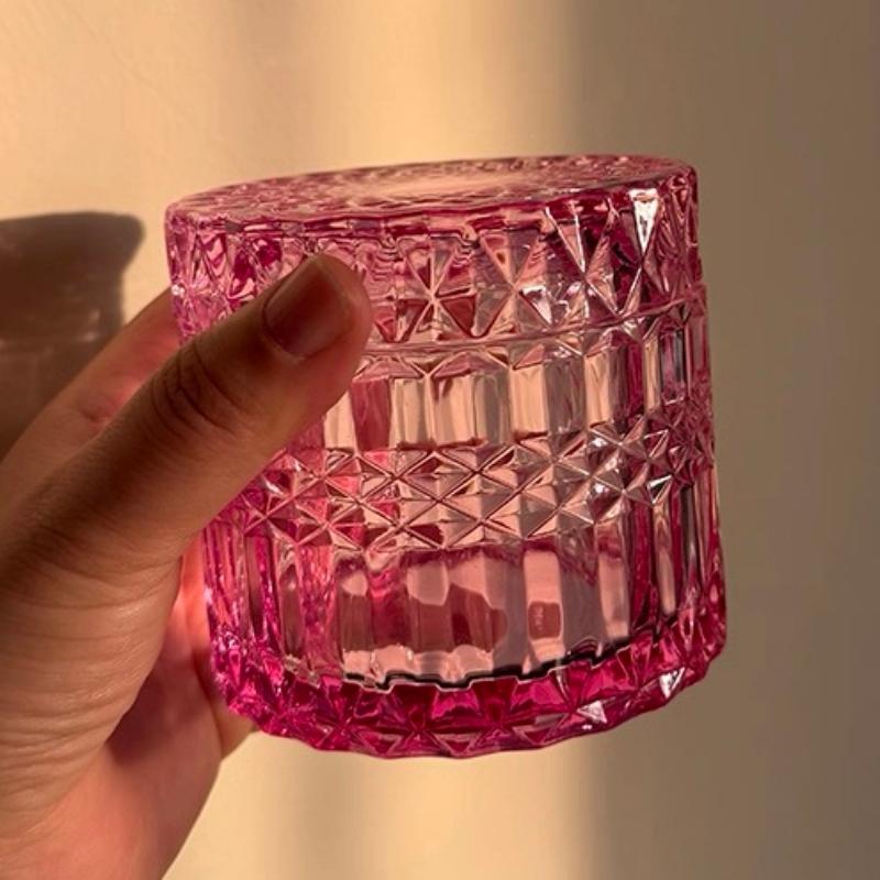 Multicolor Crystal Glass Storage Jar,Candy Glass Jar with Lid Aromatherapy Candlestick Container Home Dressing Table Decoration