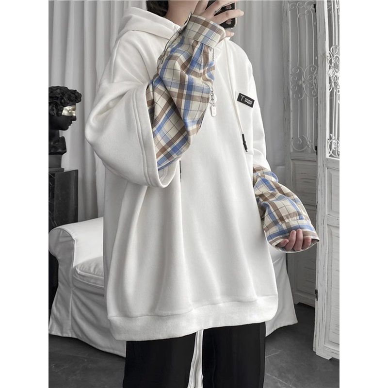 BF Autumn Ins Fake Two-Piece Plaid Hoodie