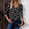 Women's Fashion Casual V-Neck Three-Quarter Sleeve Print Top