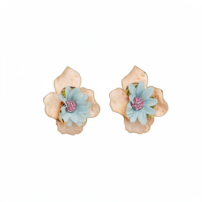 Colorful Drip Oil Fabric Flower Stud Earrings for Women Girls Vintage Exaggerated Drop Earring Vacation Jewelry Accessory