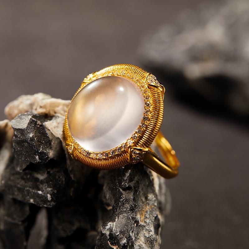 

S925 Sterling Silver Natural Powder Crystal Colored Treasure Ring Women S Medieval Retro Fashion Jewelry