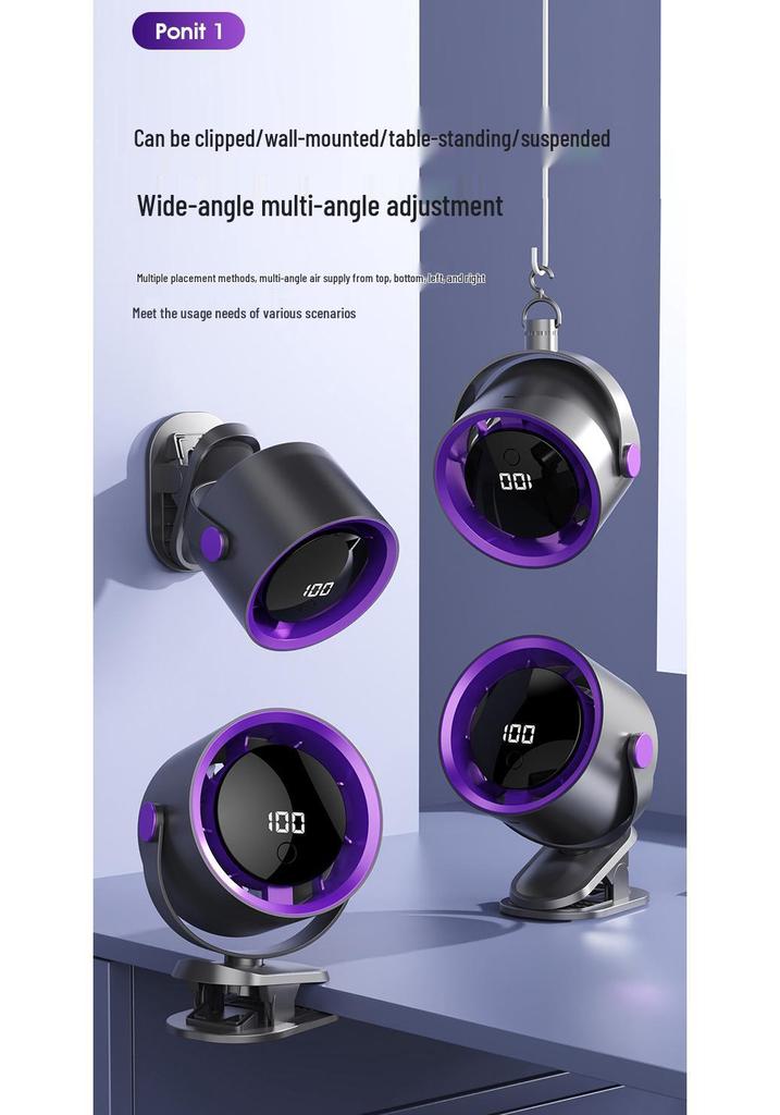 100-Speed Digital Display Desktop & Wall-Mount Rechargeable Fan for Home, Dorm, & Outdoor Use