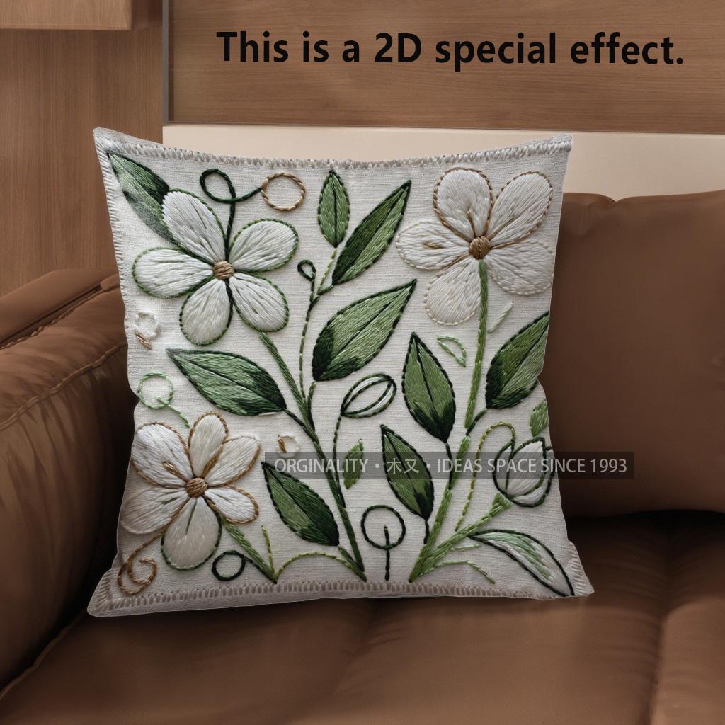 2D Floral Embroidered Cushion Covers For Home Decor Pattern Cushion Cover Suitable For Sofa Bedroom Car Pillow Cover