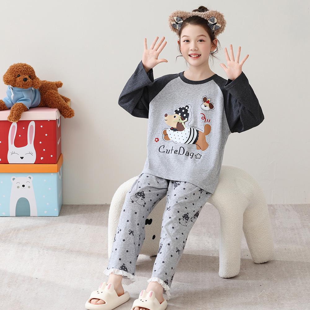 

Korean Girls Lace Long-Sleeve Cotton Pajama Set - Medium & Large Sizes for Spring/Autumn 14 (125-135cm)