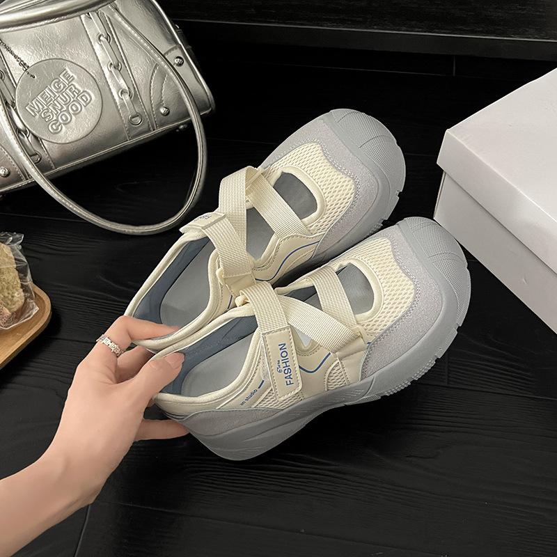 [Fanfna] Ugly cute big-headed shoes for women 2025 spring and summer single shoes breathable and versatile Velcro Mary Jane shoes for women