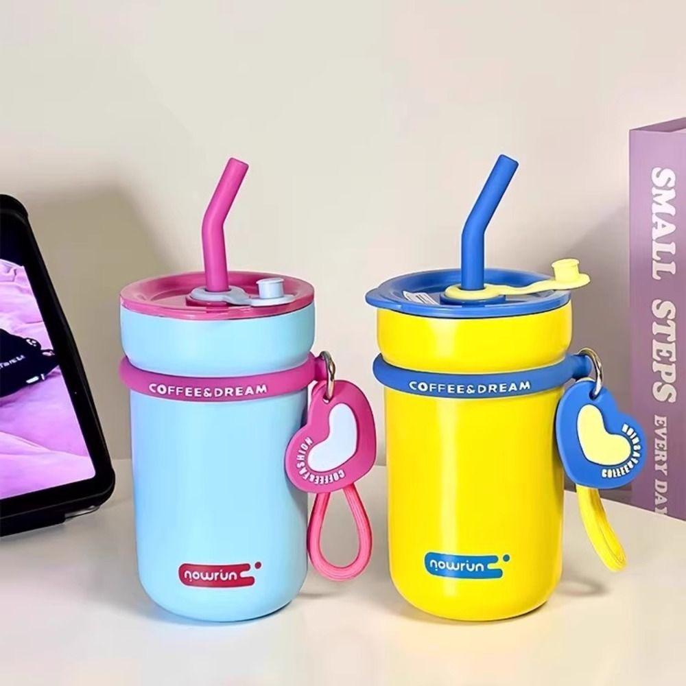 

Large Capacity Straw Cup 304 Stainless Steel Vacuum Cup Kawaii Water Bottle жовтий