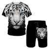 Summer Tiger 3D Printed T-shirt/Suit O Collar Men's Short Sleeve Beach Pants 2 Piece Suit Sportswear Casual Fashion Shorts