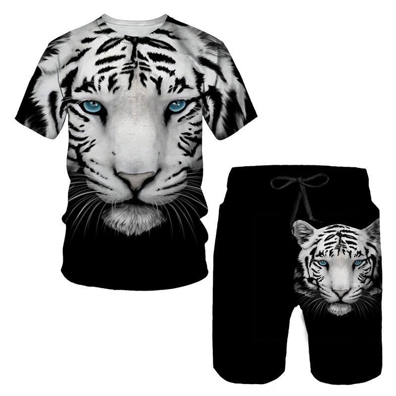 Summer Tiger 3D Printed T-shirt/Suit O Collar Men's Short Sleeve Beach Pants 2 Piece Suit Sportswear Casual Fashion Shorts