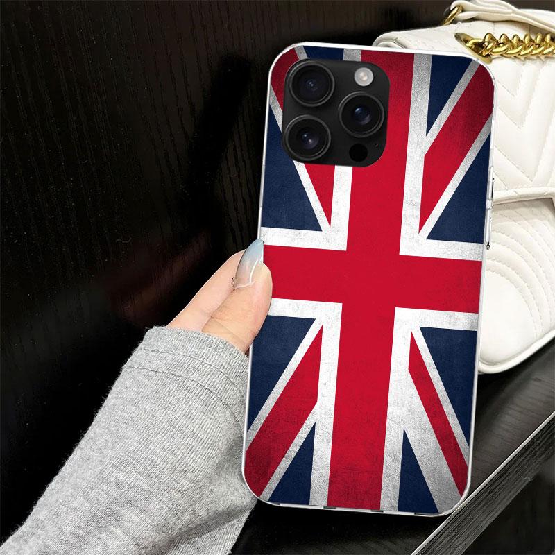Custodia Bandiera Union Jack Inghilterra UK per iPhone 17 Air 16 16E 15 14 11 Pro Max Cover Morbida per Telefono 12 13 Mini 7 SE 2020 8 Silicone Nero