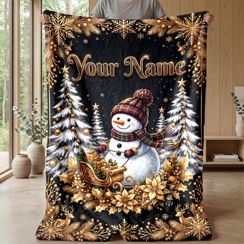 Christmas Custom Name Printed Flannel Blanket Warm Comfort Bed Throw Home Decor Holiday Gift