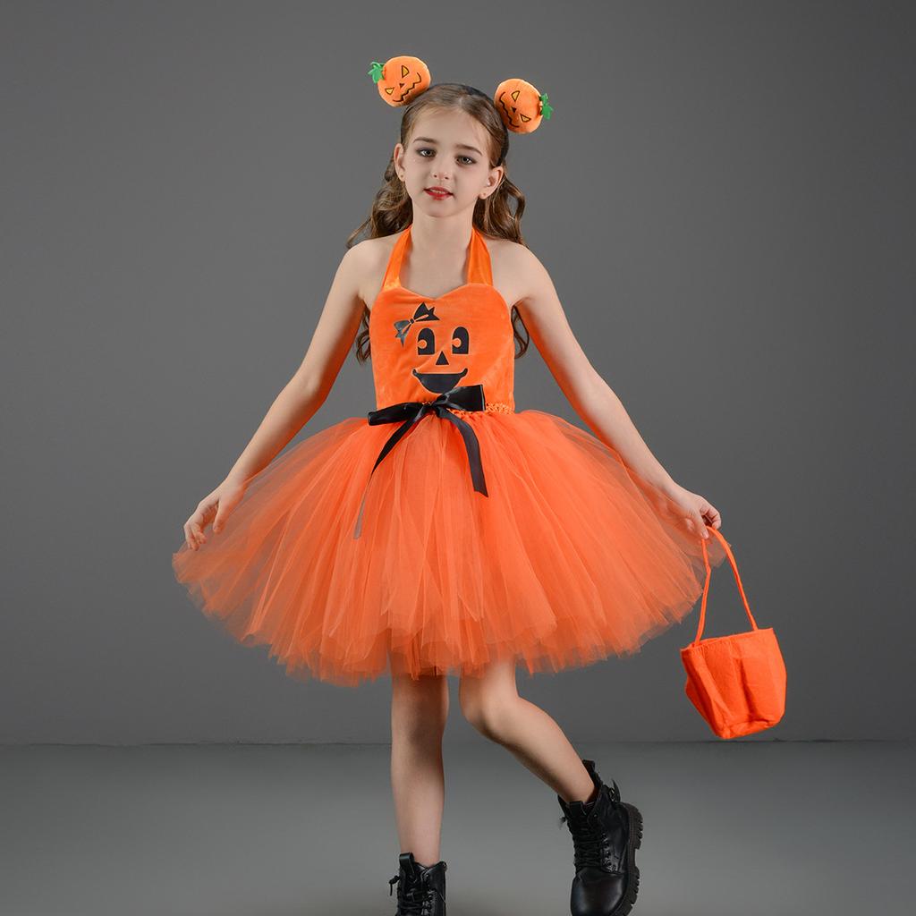 Girls Halloween Cosplay Costume Carnival Fancy Girl Performance Pumpkin Party Dress