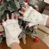Half Finger Screentouch Gloves with Star Decors Soft Rex Rabbit Furs Short Gloves for Students Girl Winter Daily Wear