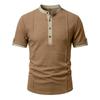 Mens American Retro Textured Henley Short Sleeve Casual Loose Vacation Commuter T Shirt