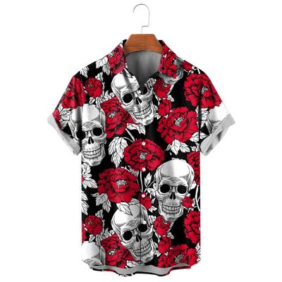 Fashion Skull Floral Men's Shirts Funny Skull 3D Print Streetwear Short Sleeve Tees Hawaiian Shirt Print