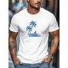 European Size Men's Coconut Tree Print Summer Casual Crew Neck Short Sleeve T-Shirt for Men Fashionable Tee Tops