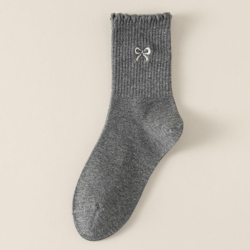 Polka Dot Bow Socks Pure Cotton Medium Tube Socks Season Lace Cotton Deodorant Stacking Socks Women
