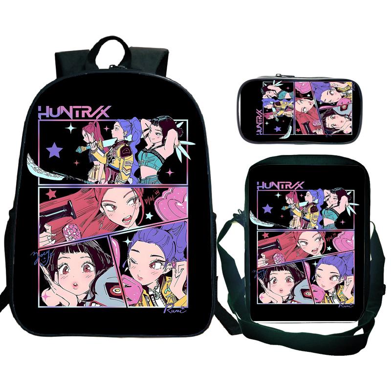 3tlg KPop Dämonenjäger Rucksäcke Huntrix Mädchen Kinder Studenten Schultaschen Zoey Rumi Mira Saja Jungen Kinder Schultaschen Unisex Mochila