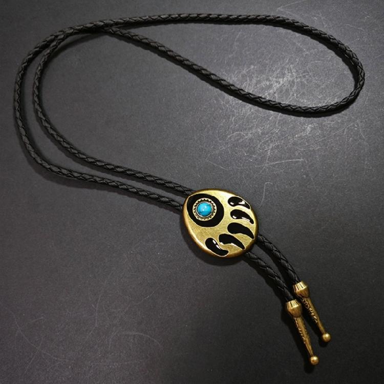 Western Shoestring Necktie Braided Belt Tie Cool Charm Engraved Stone Pendant for Women Men