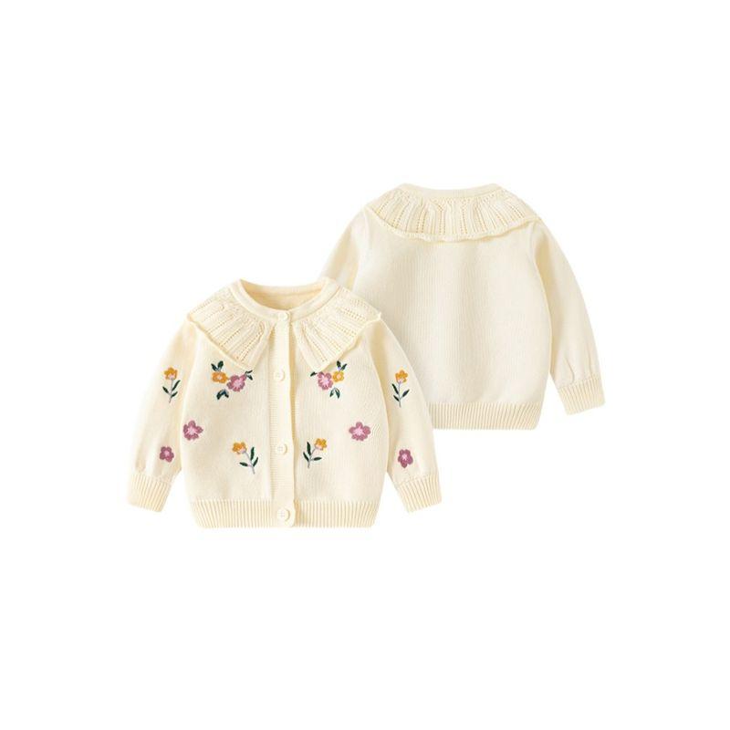 Spring and Autumn Children's Clothing Floral Clothes Sweet Girls' Round Neck Tops Children's Cardigan Sweater Baby Girl Lapel Jacket