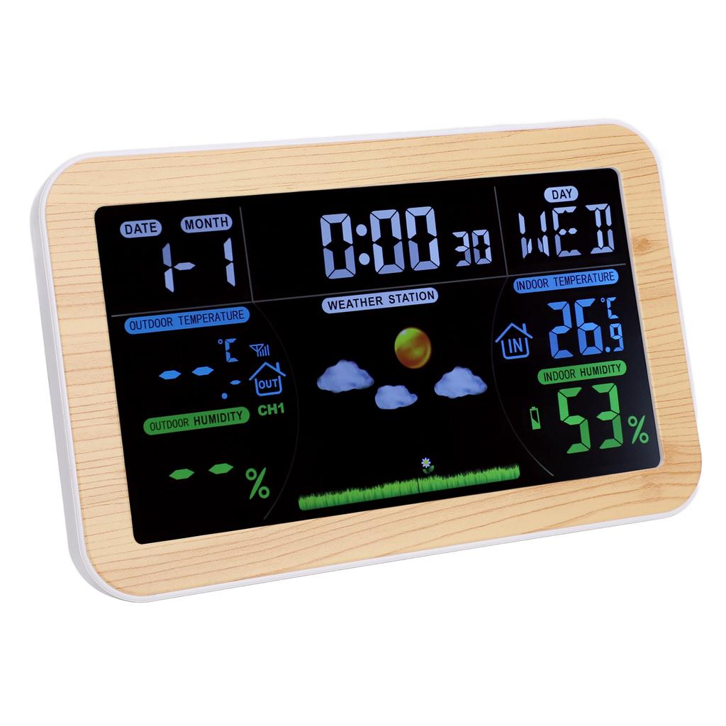 LCD Weather Clock Indoor Outdoor Temperature Humidity Monitor 24 Hour Weather Forecast for Garage