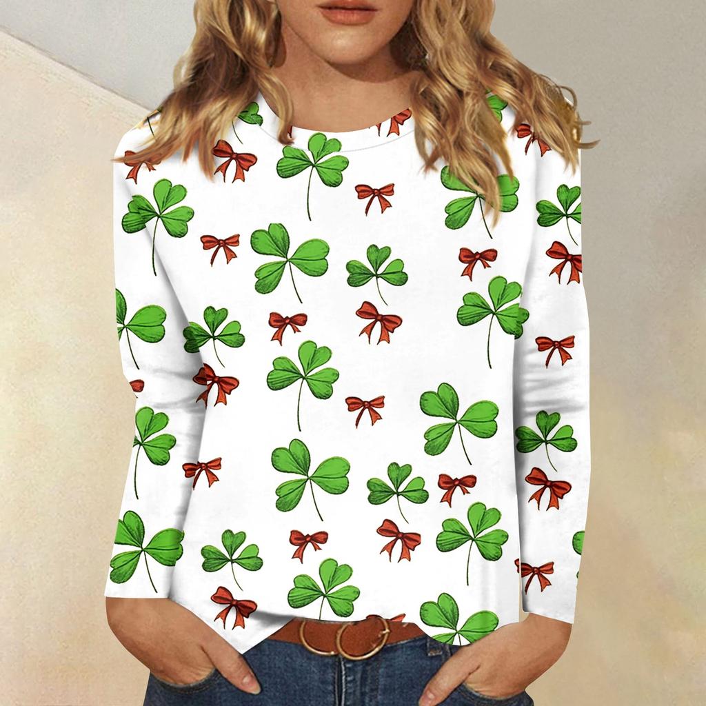 Pikkade varrukatega särgid naistele Armsad prinditud graafilised särgid Pluusid Suurepärased vabaaja topid Pullover Jõulud