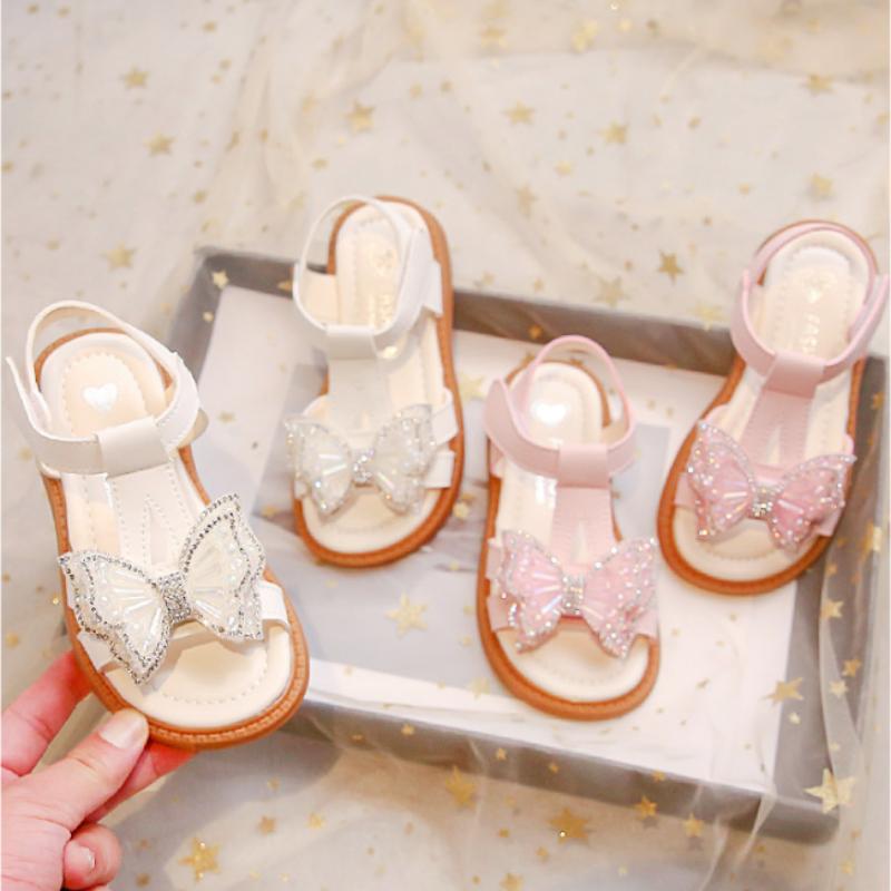 Summer Girls Shoes New Cute Children Butterfly Sandals Soft Soled Open-toe Fashion Versatile Princess Shoes