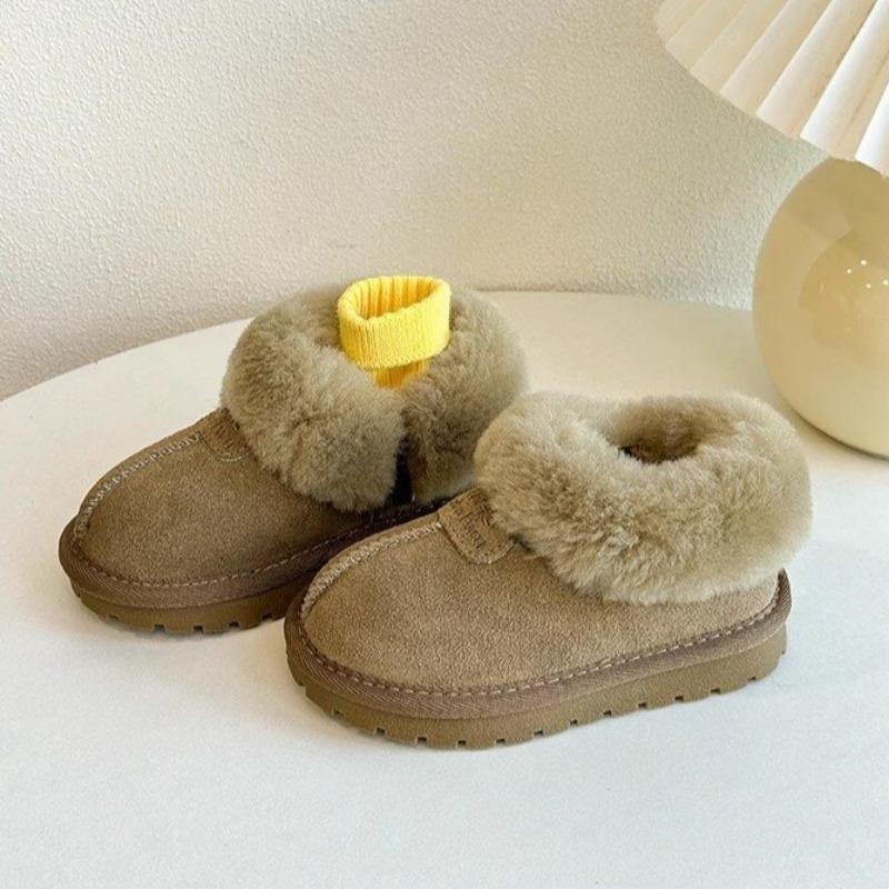 Children's Genuine Leather Snow Boots Lamb Wool Cotton Shoes Korean Style Plus Velvet Thickened Loafers