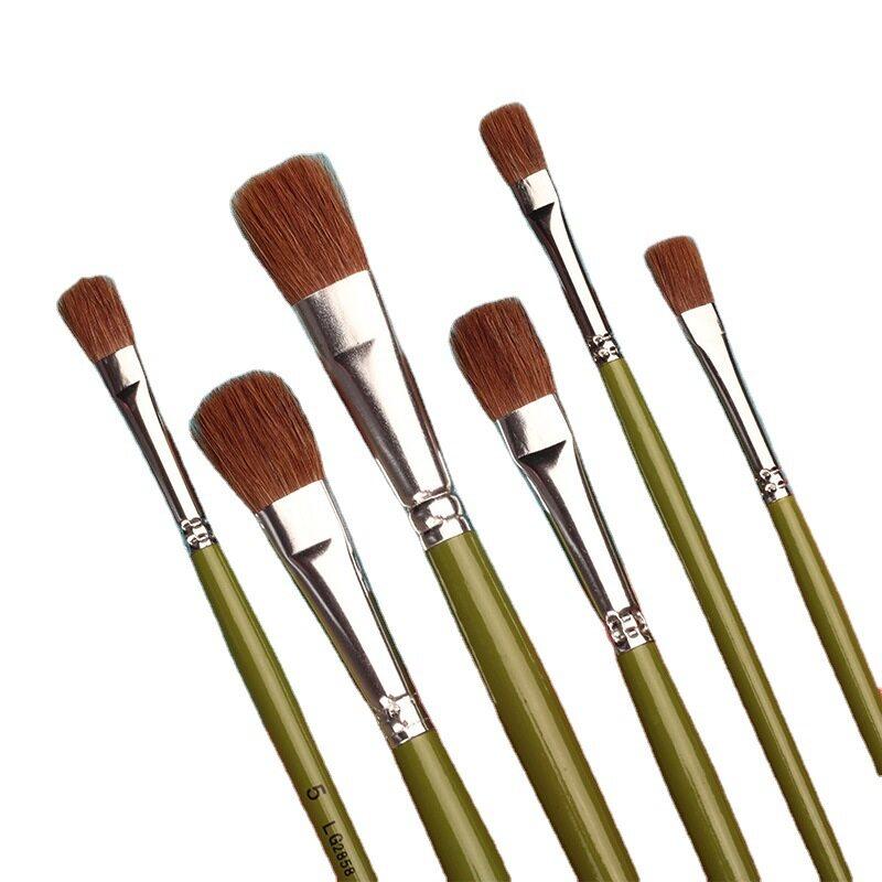 JOWOART 6 Stück Set Wiesel Grün Kurzer Holzstiel Flachkopf Malpinsel Gouache Acrylpinsel Reihenpinsel Schule Bildungsbedarf Kunst