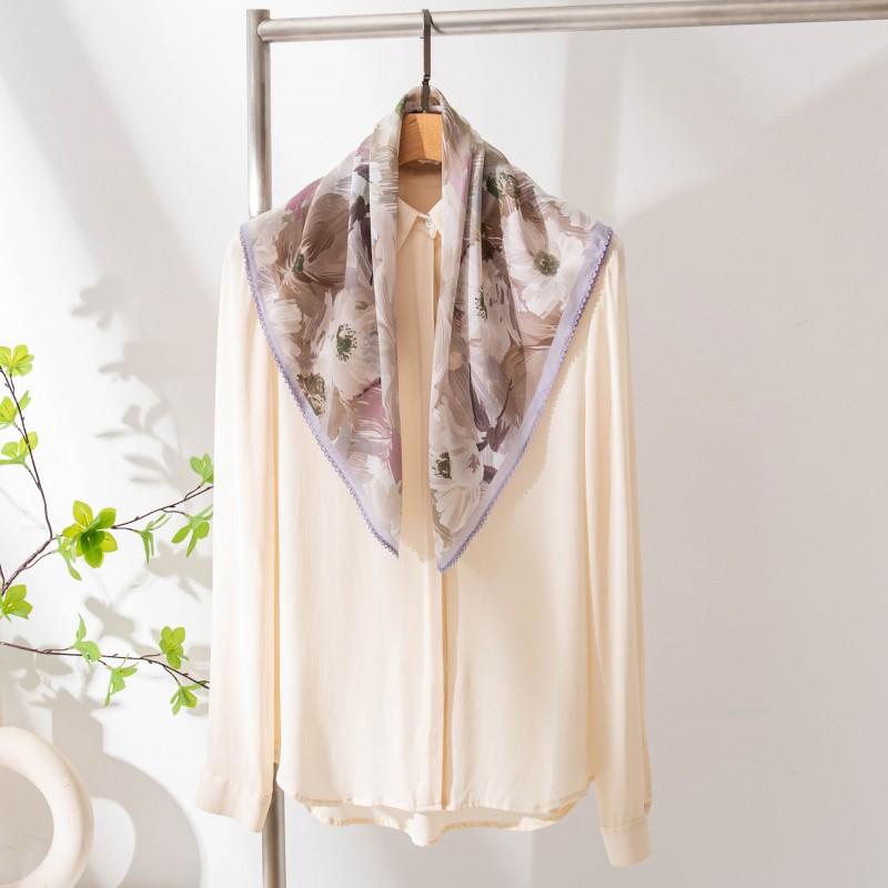 Double Crepe Silk Square Scarf Women Commute Fashion Elegant Shawl Versatile