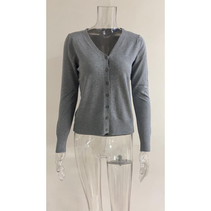 

VEZFAA Женские Модные Повседневные Осенне-Зимние Свитеры Однотонные с Принтом, с Длинным Рукавом и V-образным Вырезом XXL серый