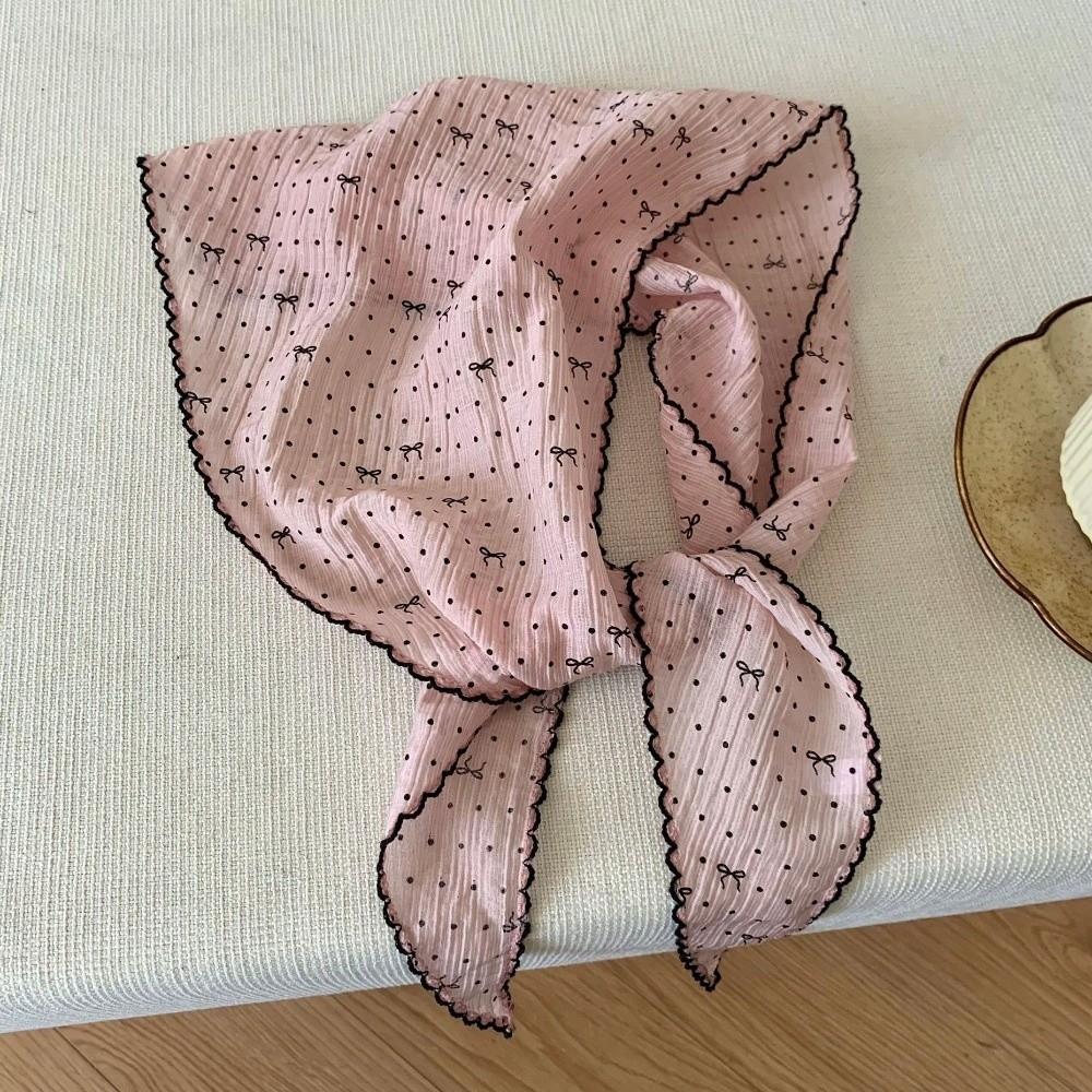 French Korean Neckerchief Bow Headband Turban Sweet Style Polka Dot Triangle Headscarf  Sunscreen