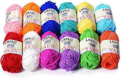 LIHAO Acrylic Yarn Medium 15g Per Knitting Weaving Yarn 12-Color Set, Weight, Ball, Approx. 26m, Yarn,