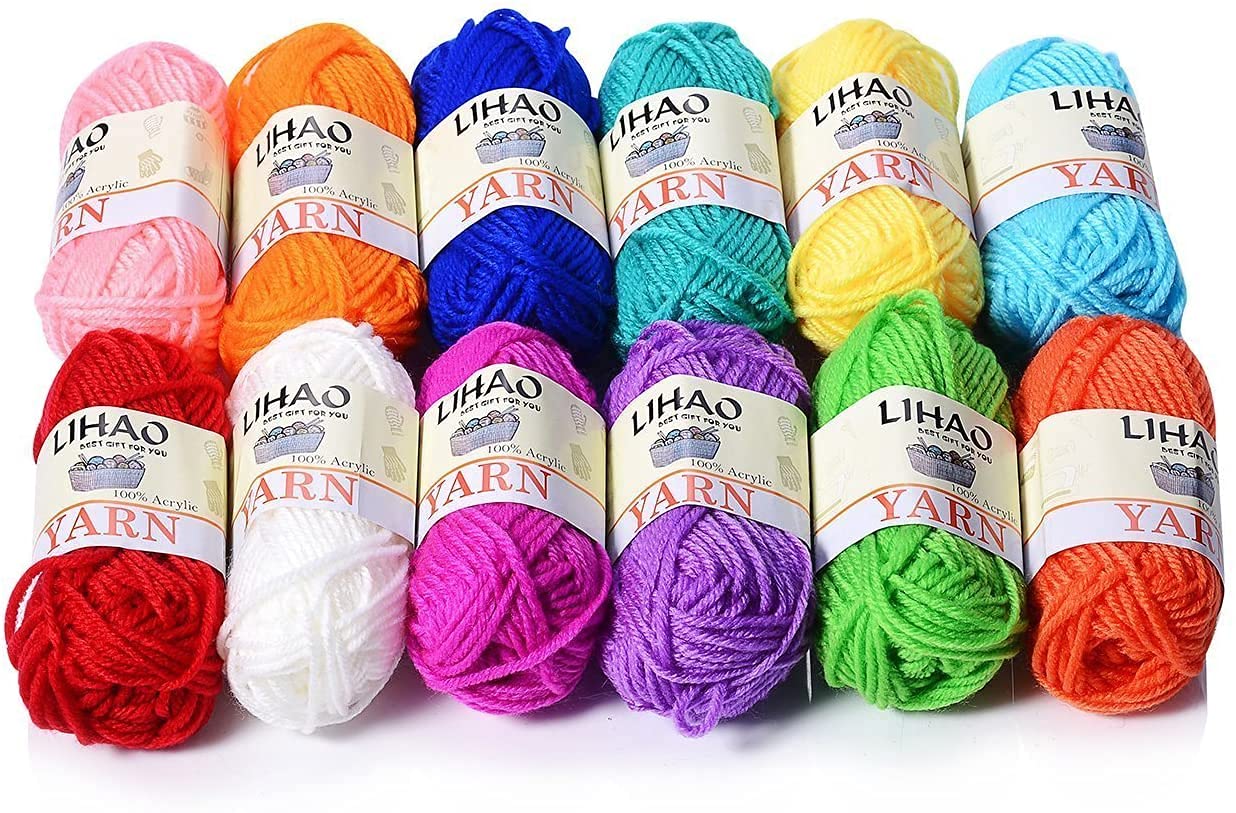 

LIHAO Acrylic Yarn Medium 15g per Knitting Weaving Yarn 12-Color Set, Weight, Ball, Approx. 26m, Yarn,
