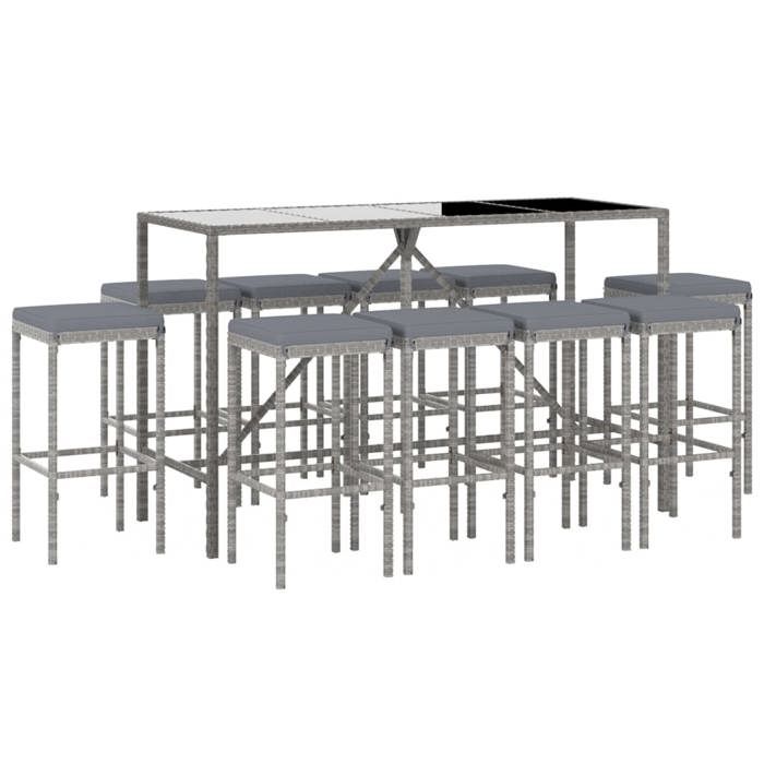 VidaXL Garden Bar Set with Cushions 11 Pcs, Patio Furniture with Table and Stool, Furniture Set 3187640