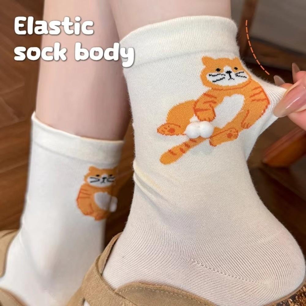 Small Ball 3D Cat Socks Soft Cotton Socks Cute Creative Mid Calf Socks  Daily Wear