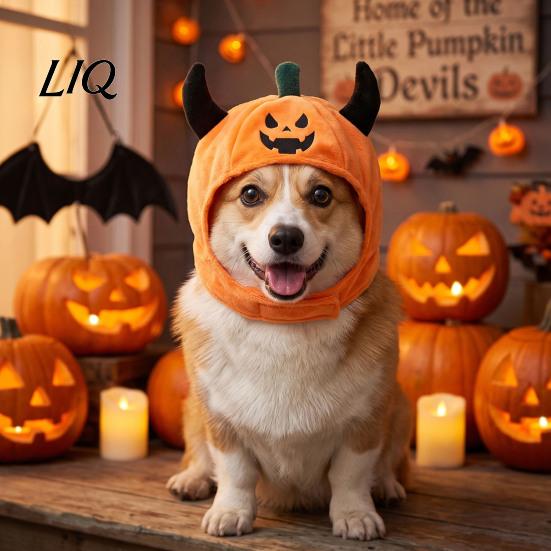 Holiday Theme Accessories for Dogs And Cats Pet Halloween Pumpkin Hat, Funny Devil Horn Cat Plush Cozy Cosplay Apparel Photo Shoots Hat Small