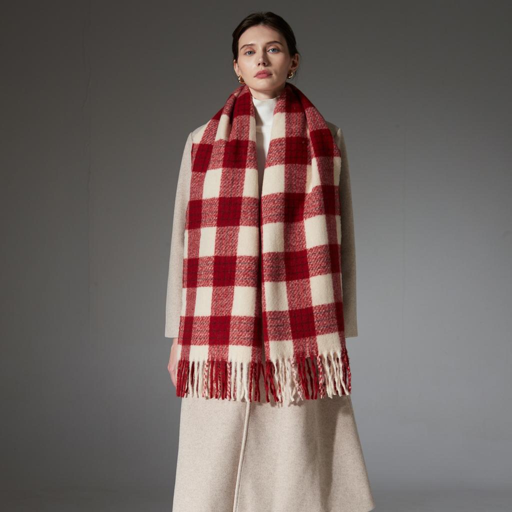 Amazon popular Christmas red plaid scarf foreign trade autumn and winter without hair loss imitation cashmere scarf shawl dual-purpose