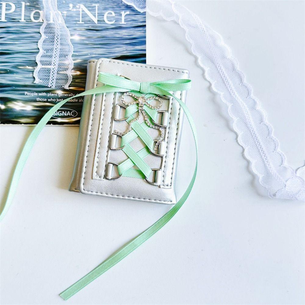 Korean Style Balletcore Pocket Purse Wallet Crystal Crossover Strap Three Fold Wallets  Girls