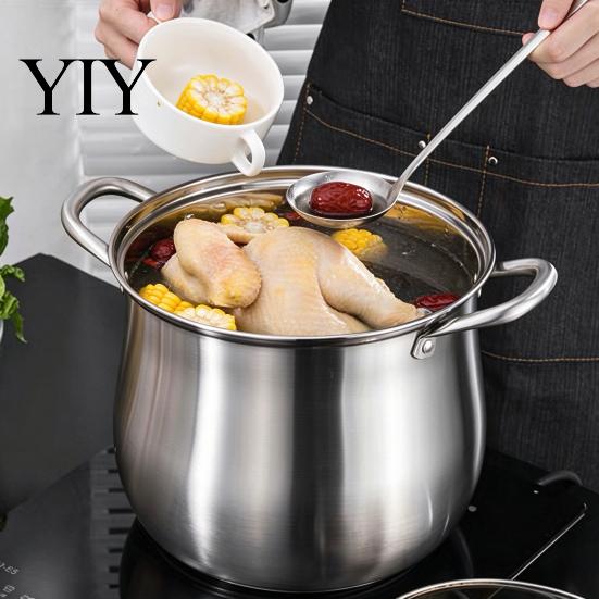 Rust Resistant Kitchenware Extra Tall Stainless Steel Soup Pot with Lid, Durable Kitchen Professional Home Maker Cookware Anti-Scalding Handles, Large