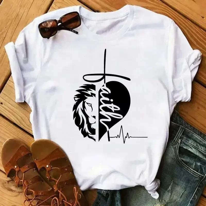 Print Faith Letter T Shirt FeUnisex Short Sleeve Crew Neck Tee Fashion Casual Sport Basic Clothes Summer Womens Graphic TShirts