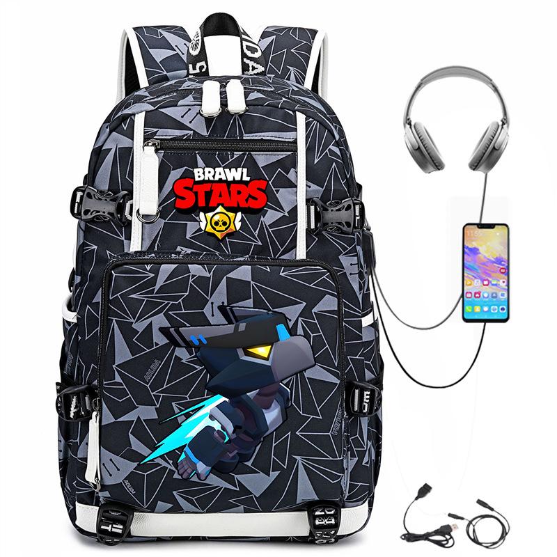 Mochila Periférica Brawl Stars Com Usb Mochila de Estudante para Viagem ao Ar Livre Mochila de Montanhismo de Grande Capacidade