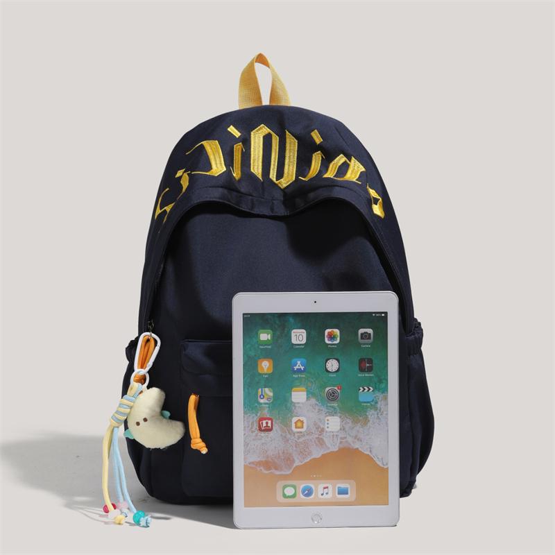 Letter Student Schoolbag Unisex Campus Backpack Large Capacity Solid Color Backpack