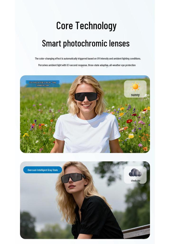 Smart Bluetooth Audio Cycling Goggles: AI Color-Changing, Windproof Glasses with Built-in Earphones