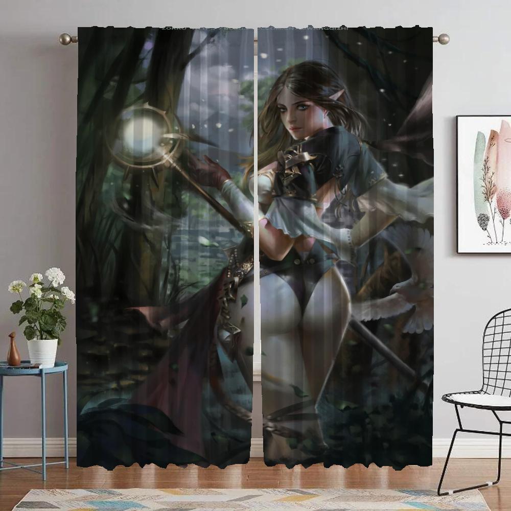 Modern Living Room Curtains 2 Pieces Female Elf Blackout Curtain for Room 2 Panel Shades Halloween Decoration Partition Kitchen